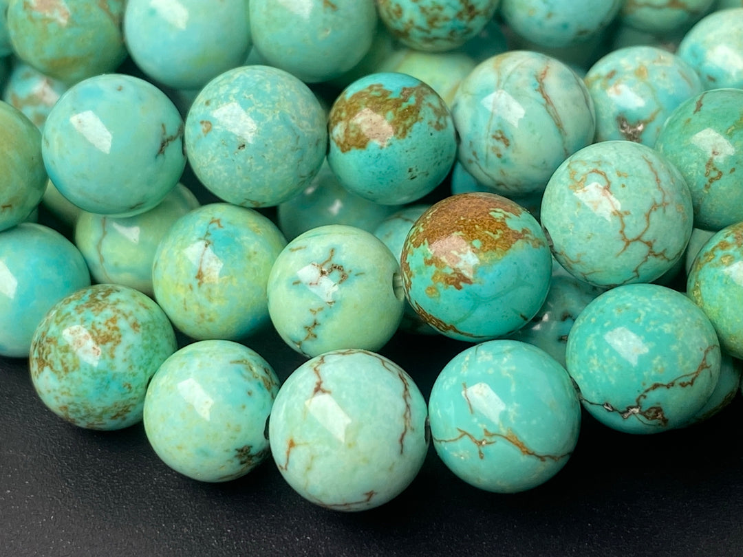 15" 10mm Turquoise greenish Blue howlite round beads