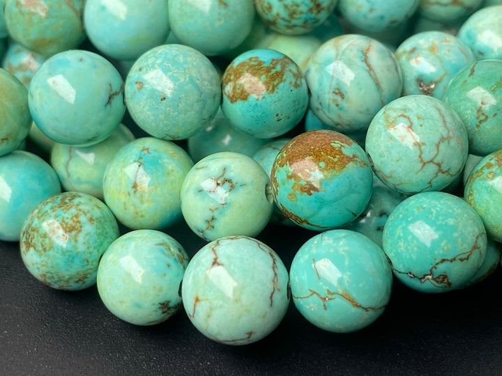 15" 10mm Turquoise greenish Blue howlite round beads