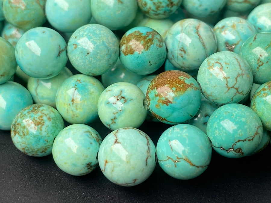 15" 10mm Turquoise greenish Blue howlite round beads