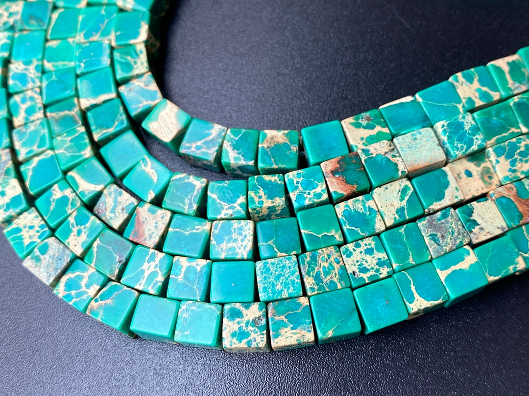 15.5" 6mm  green Sea Sediment cube beads,emperor jasper cube,green Aqua Terra Jasper