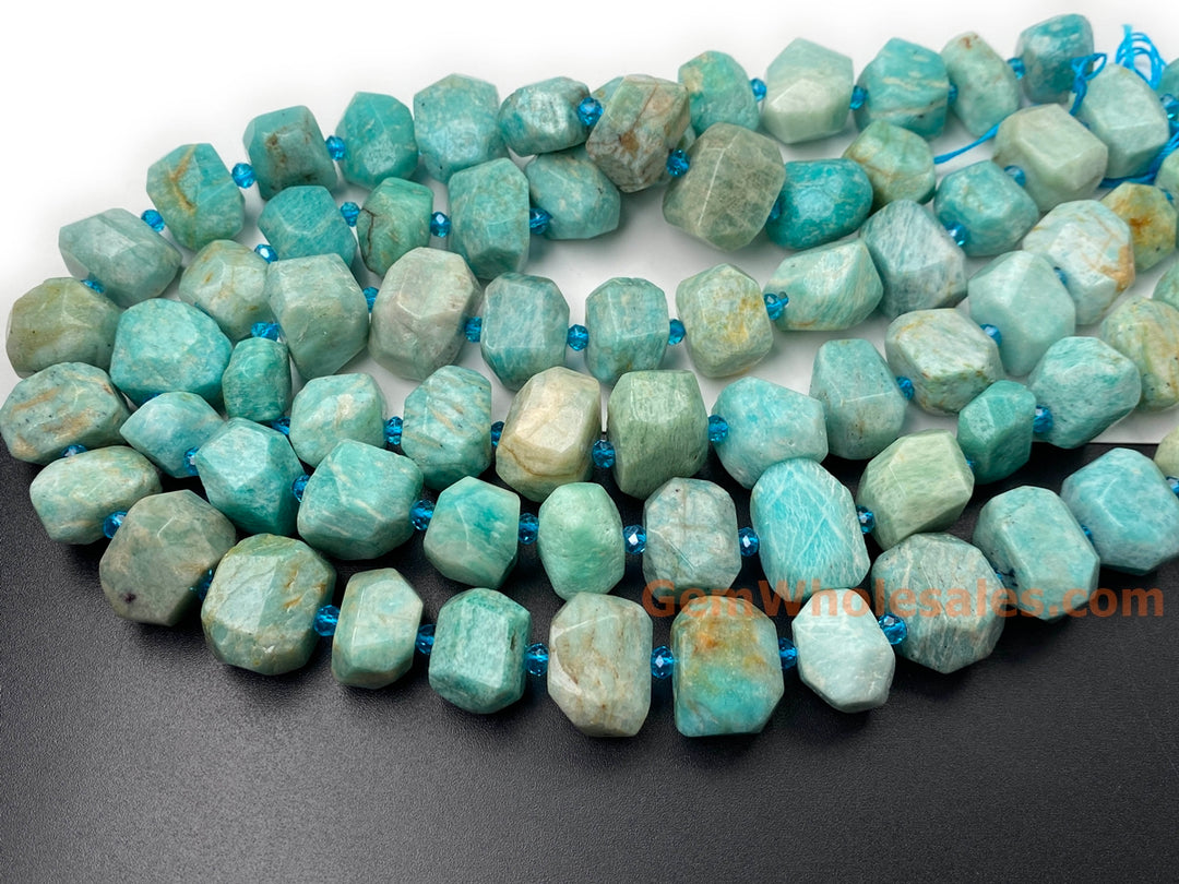 15.5" Natural Amazonite 15~20mm big faceted nugget pendant beads