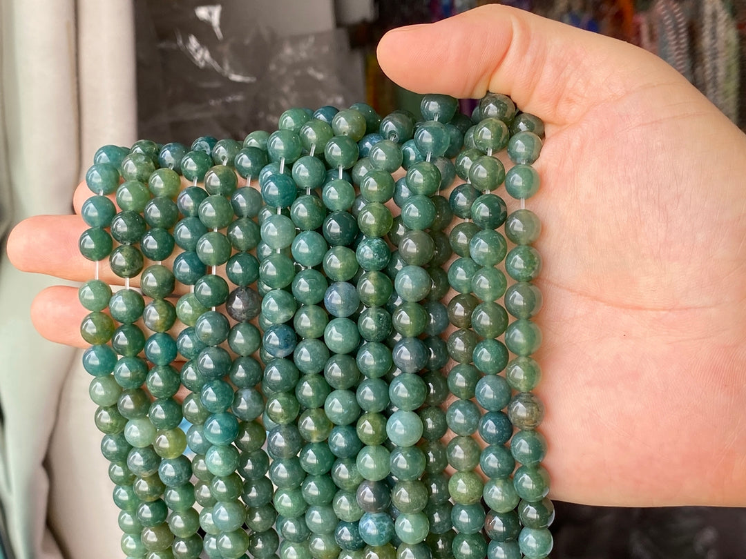 15.5" natural 6mm/8mm/10mm green moss Agate Round beads