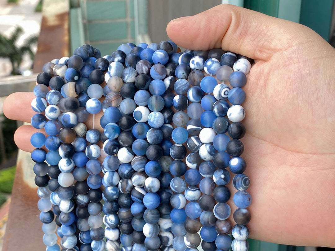 15" 8mm matte grey blue Dream Fire agate round beads