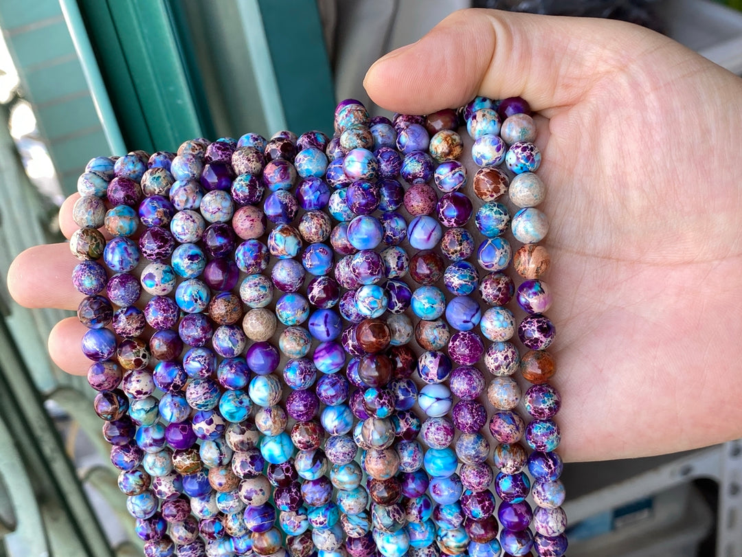 15.5“ 6/8/10mm purple blue emperor jasper round beads, Sea Sediment,Terra Jasper
