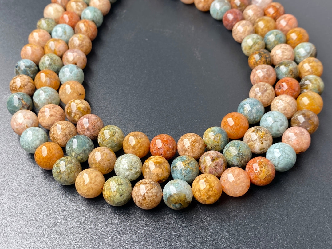 15.5" natural 10mm red brown flower Agate Round Gemstone beads