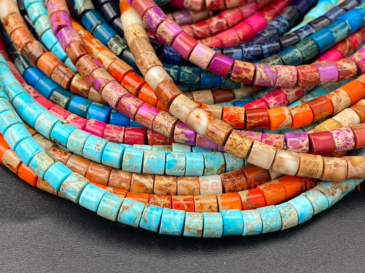 15.5" 4x4mm light blue Sea Sediment, Impression Jasper tube Heishi beads