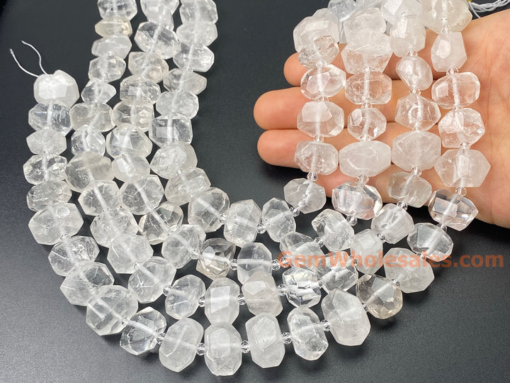 15.5" 15~20mm Natural Rock Quartz faceted nugget pendant beads