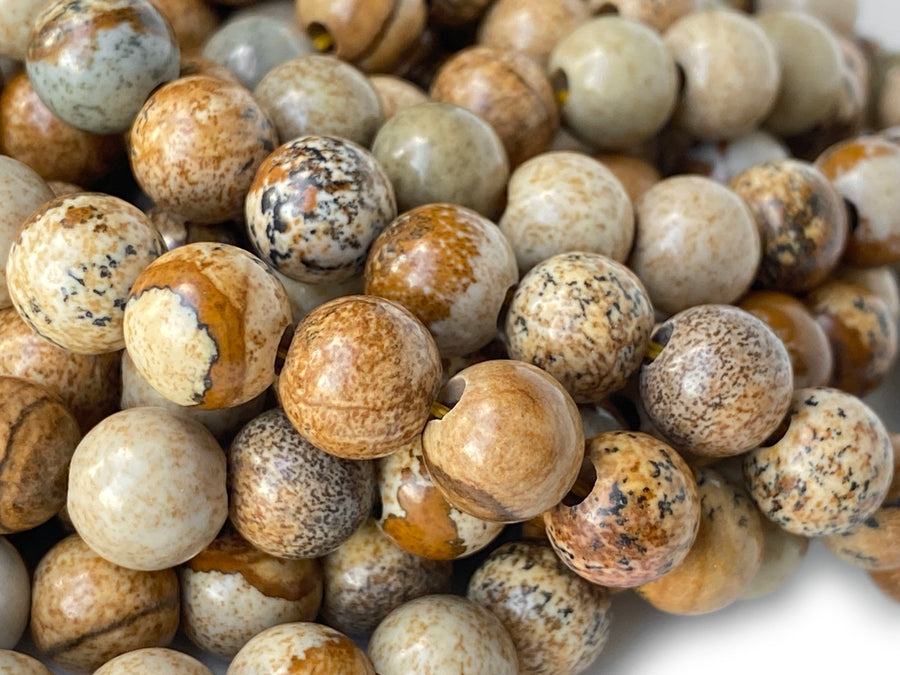 15.5" 8mm Natural picture stone 2.5mm big hole round beads, picture jasper