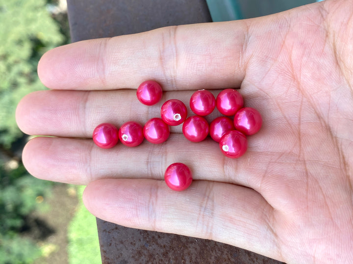 20PCS Half hole 8mm/10mm Rose Red Shell pearl round beads ,shell core pearl
