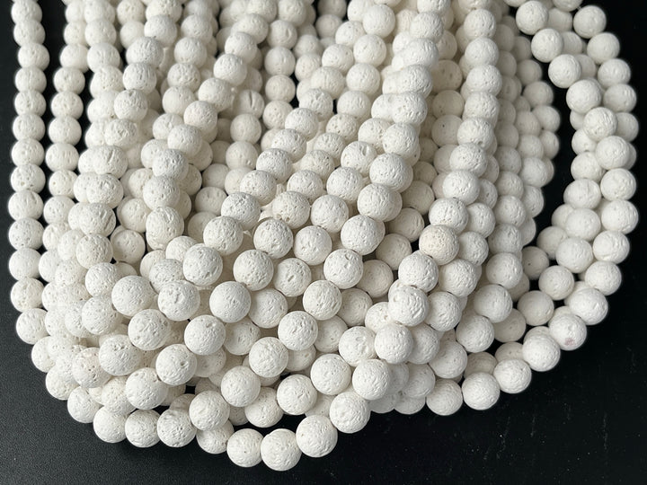 15" 6mm/8mm/10mm white Lava stone Round beads, Unwaxed lava