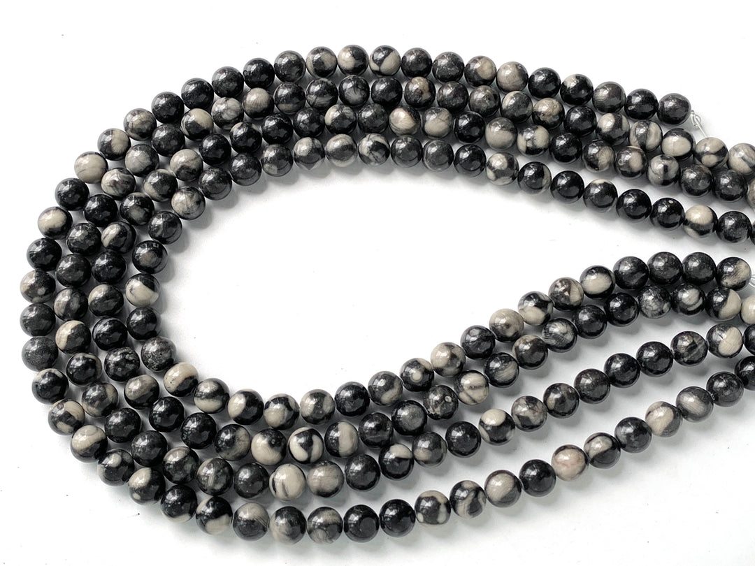 15.5" 8mm Natural black coral fossil stone round beads