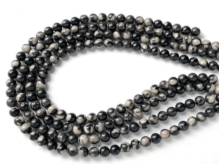 15.5" 8mm Natural black coral fossil stone round beads