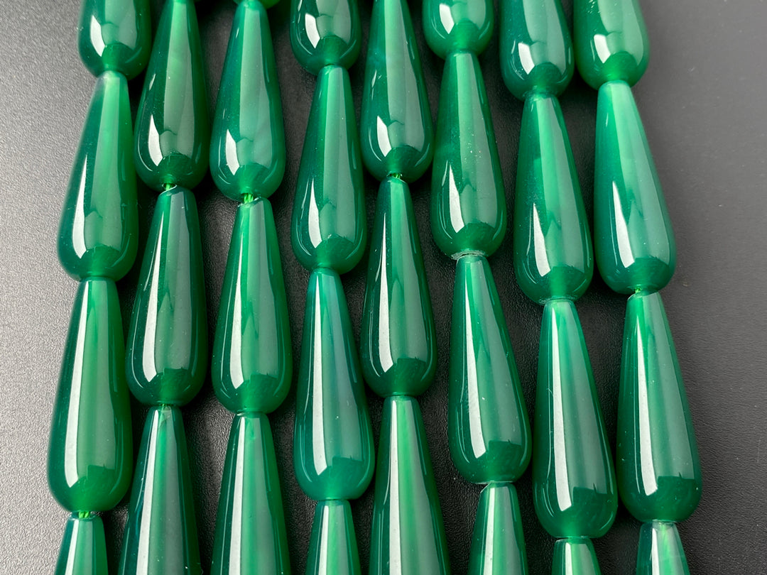 15" 10x30mm green agate teardrop beads for jewelry making