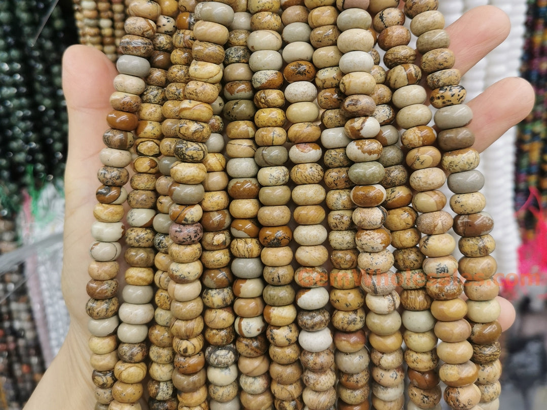 15" 6x10mm Natural picture stone/jasper rondelle beads, roundel beads