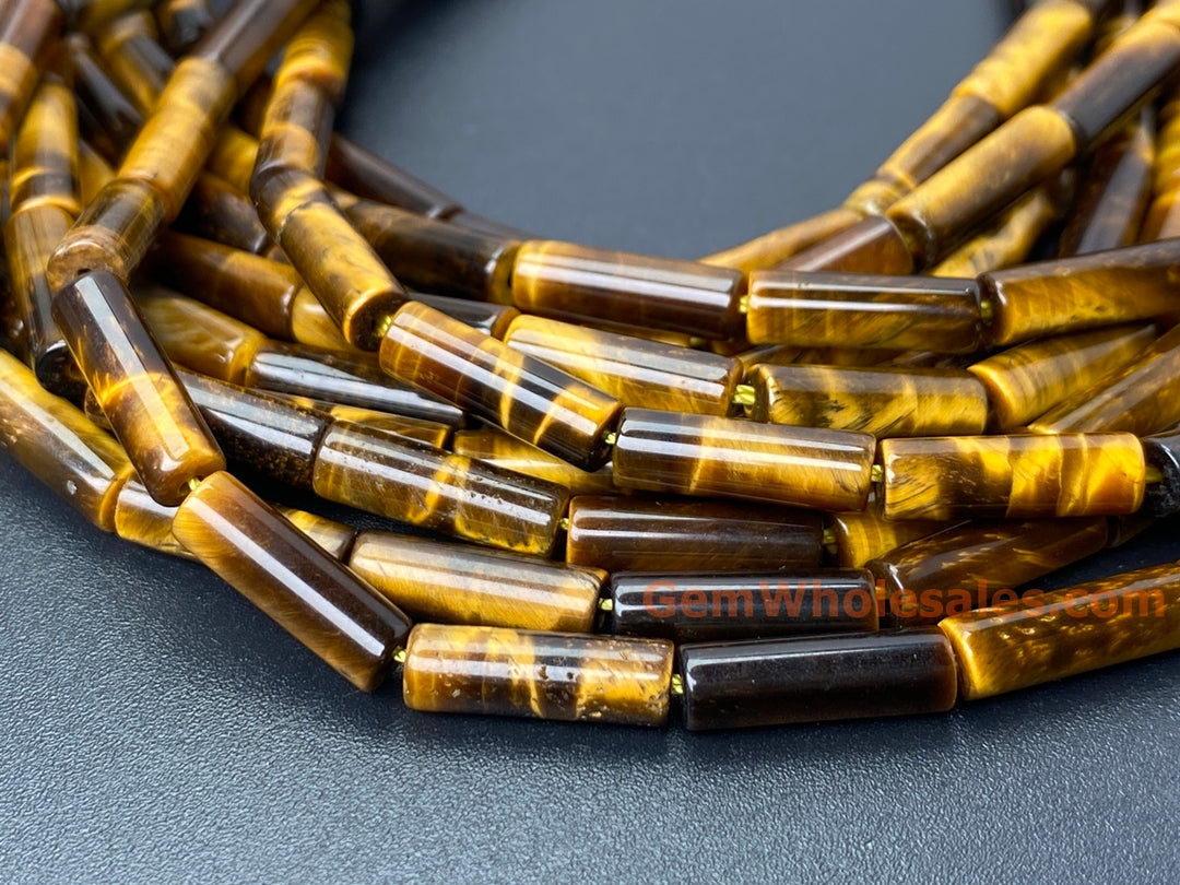 15" 4x13mm natural Yellow tiger eye stone round tube/cylinder beads