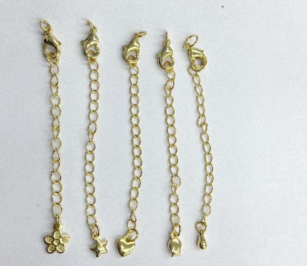 10PCS 7cm gold plated brass extender tail chain with charm