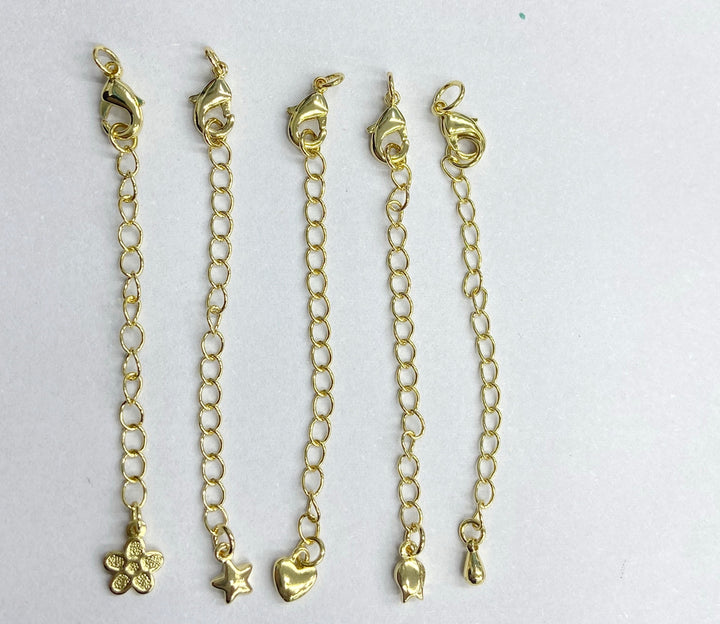 10PCS 7cm gold plated brass extender tail chain with charm