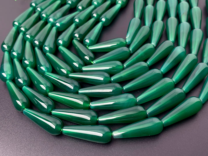 15" 10x30mm green agate teardrop beads for jewelry making