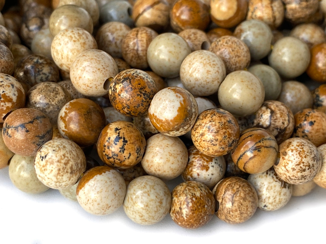 15.5" 8mm Natural picture stone 2.5mm big hole round beads, picture jasper