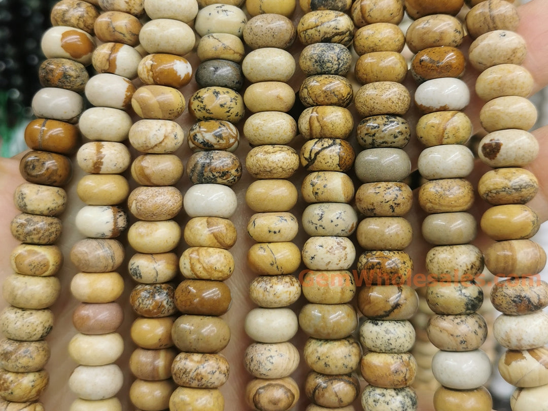 15" 6x10mm Natural picture stone/jasper rondelle beads, roundel beads