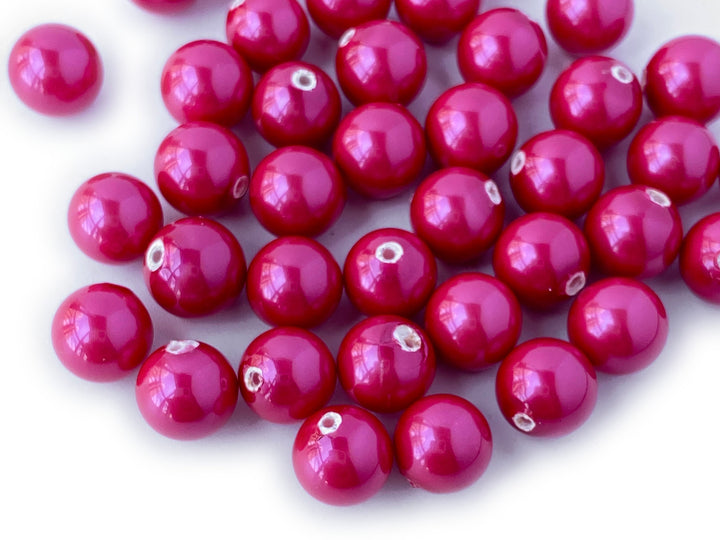 20PCS Half hole 8mm/10mm Rose Red Shell pearl round beads ,shell core pearl