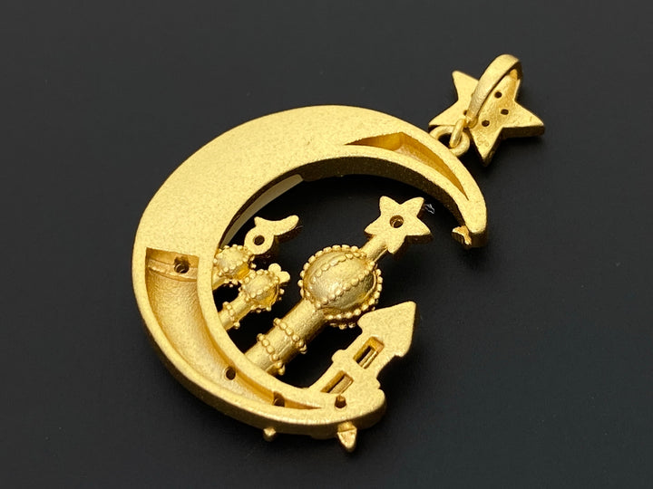 21x30mm gold plated brass castle moon charms pendant