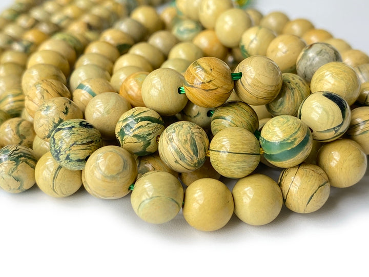 15.5“ 8mm Natural genuine yellow Green Muscovite Round Beads