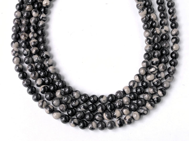 15.5" 8mm Natural black coral fossil stone round beads