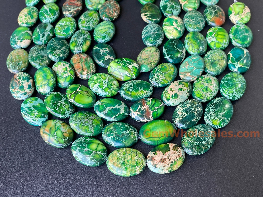 15.5" 18x25mm green Sea Sediment oval beads, emperor jasper beads,impression jasper, Terra Jasper