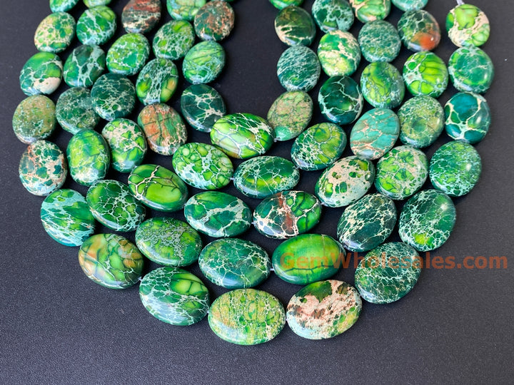15.5" 18x25mm green Sea Sediment oval beads, emperor jasper beads,impression jasper, Terra Jasper