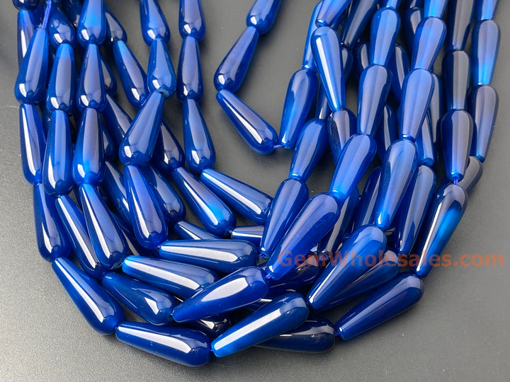15.5" 10x30mm blue agate teardrop beads, DIY jewelry pendant, semi-precious stone