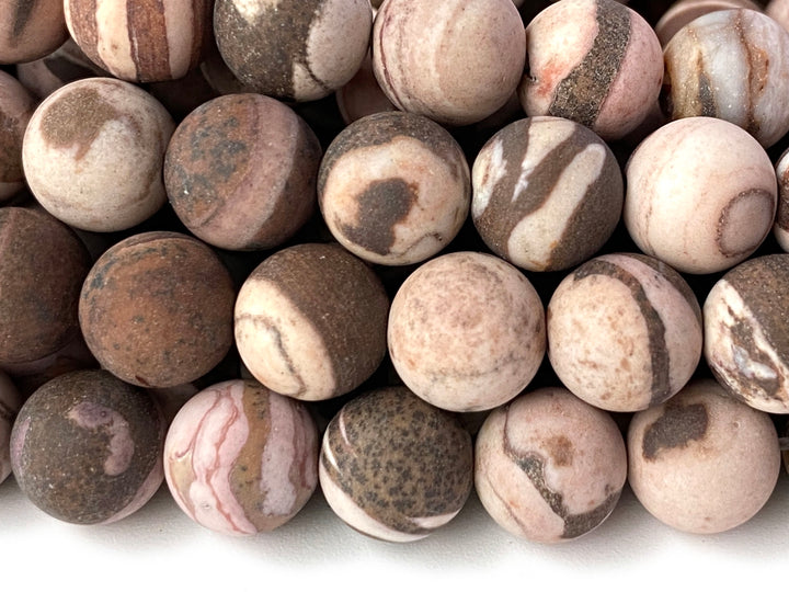 14.5" 8mm Natural matte/frosted brown Australia Zebra jasper round beads