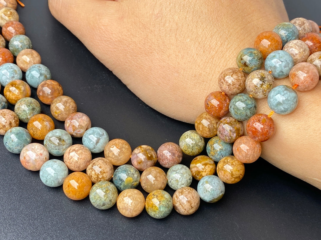 15.5" natural 10mm red brown flower Agate Round Gemstone beads