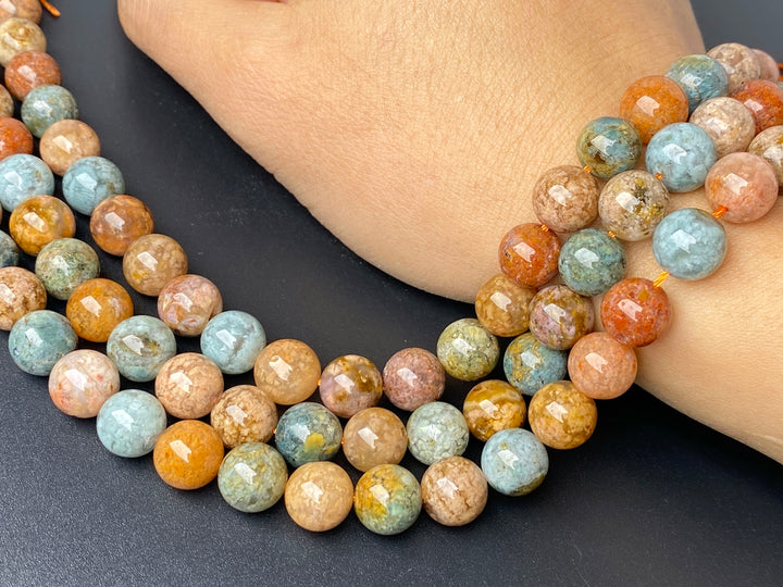15.5" natural 10mm red brown flower Agate Round Gemstone beads
