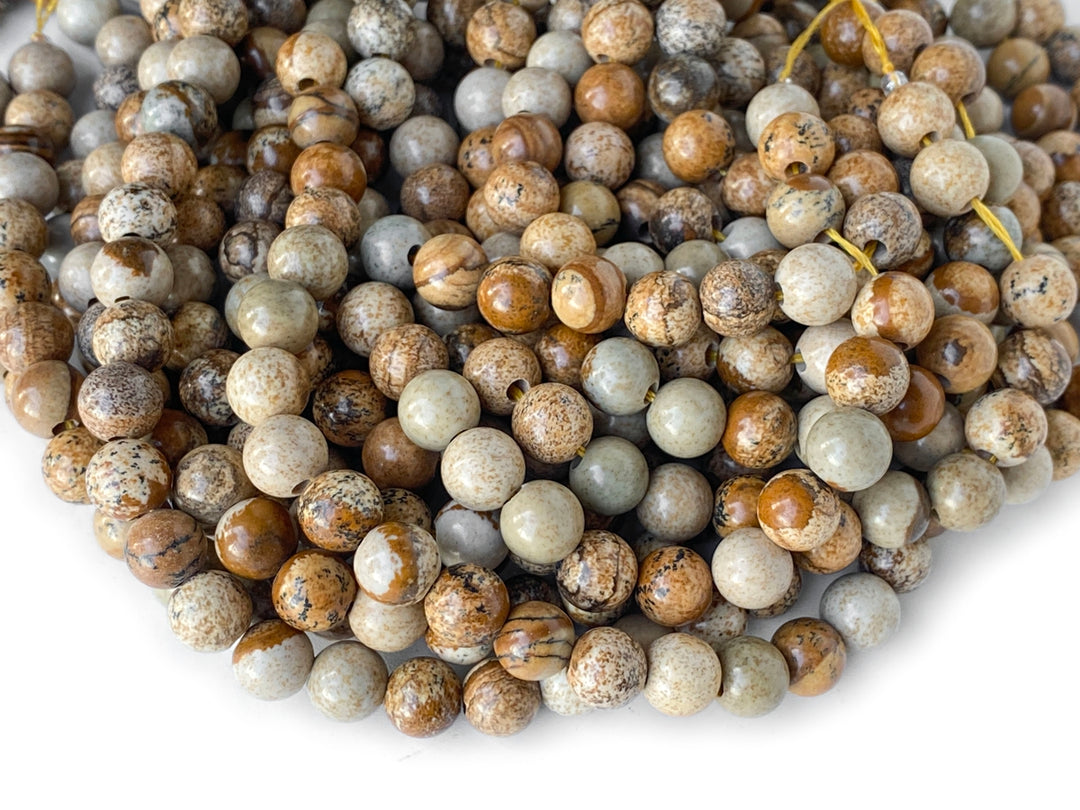 15.5" 8mm Natural picture stone 2.5mm big hole round beads, picture jasper