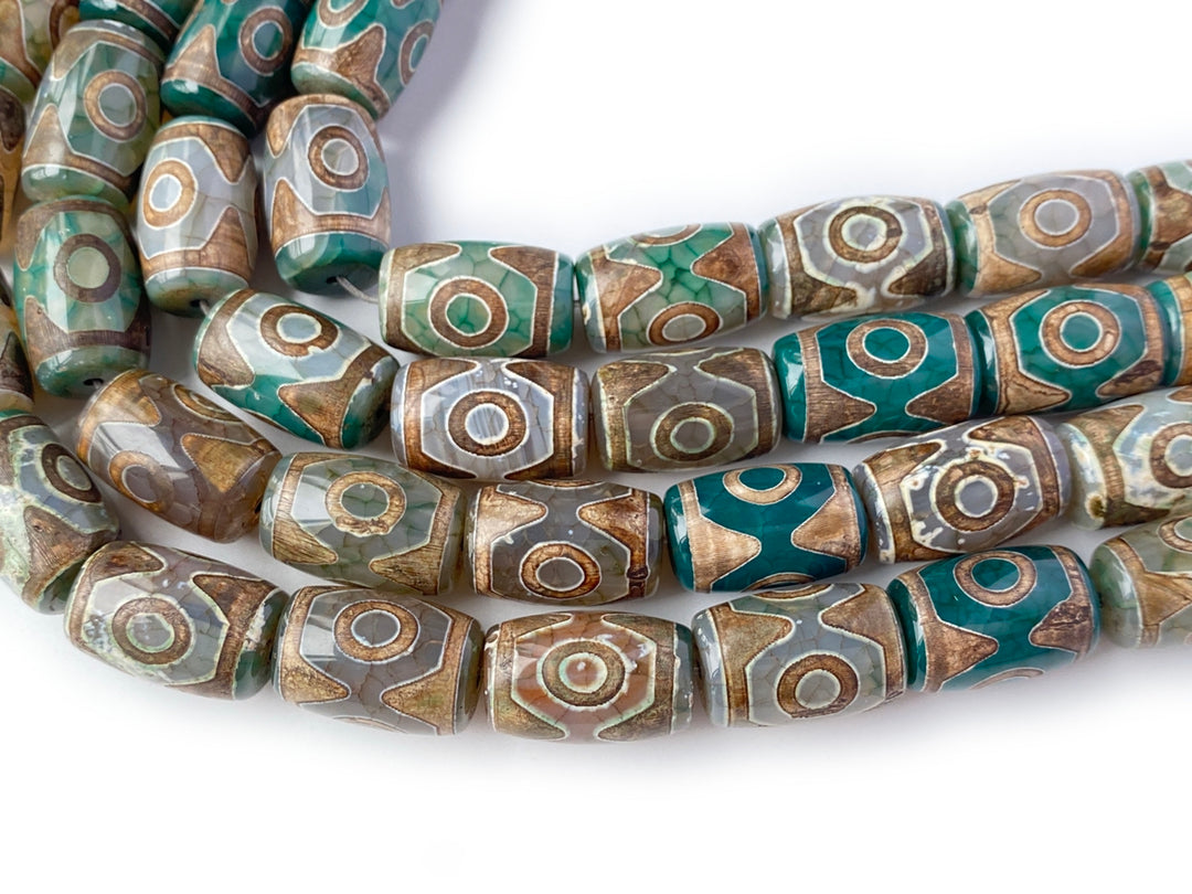 14" 15x22mm Antique green Bulk tibetan Dzi agate barrel drum beads 3 EYE