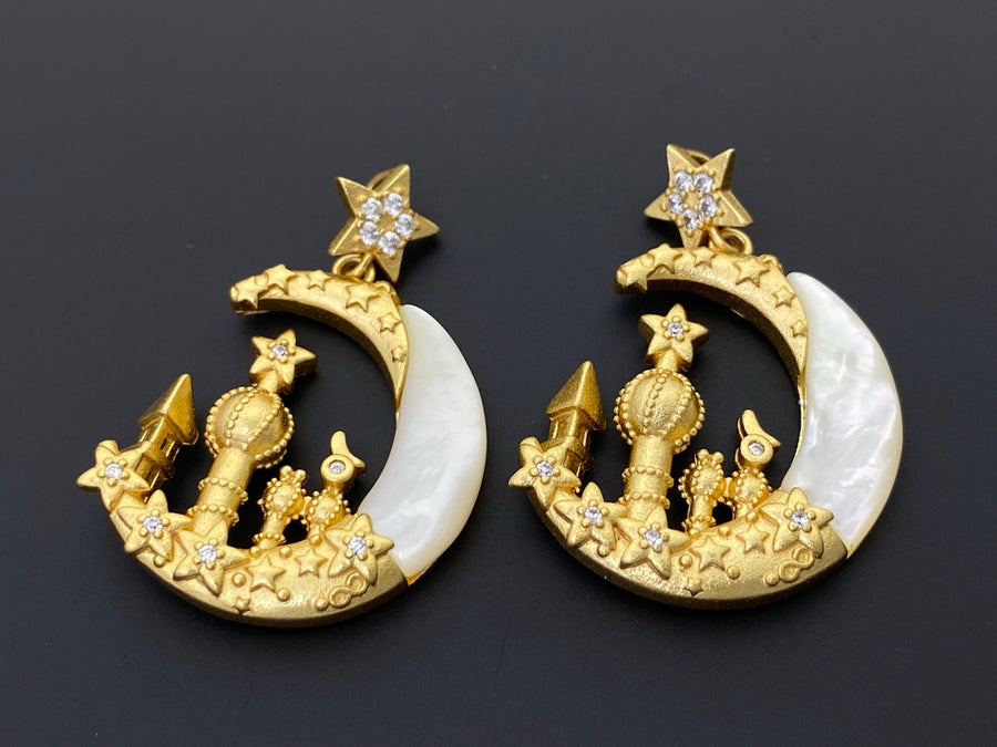 21x30mm gold plated brass castle moon charms pendant