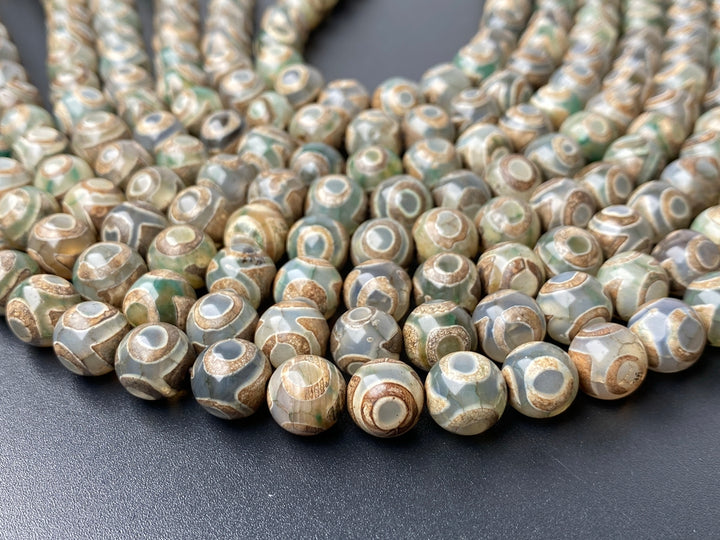 14" 8/10/12mm Antique Green Bulk tibetan Dzi agate round beads Eye