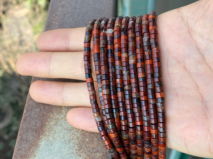 15" 2x4mm Natural flower red jasper Heishi gemstone jewelry beads