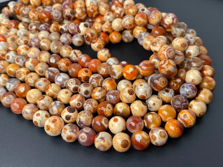 15" 10mm orange brown Dream Fire agate multi color round beads