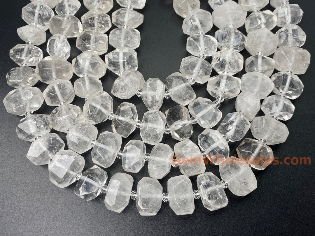 15.5" 15~20mm Natural Rock Quartz faceted nugget pendant beads