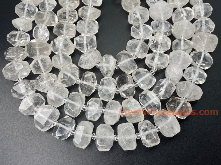 15.5" 15~20mm Natural Rock Quartz faceted nugget pendant beads