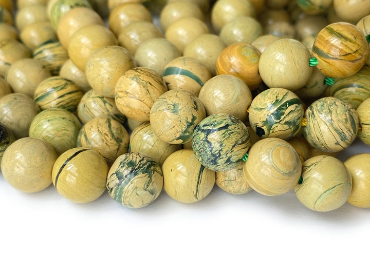 15.5“ 8mm Natural genuine yellow Green Muscovite Round Beads