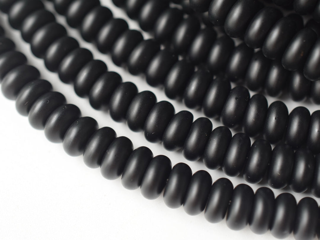 15.5" Matte/frosted black onyx/agate 4x8mm roundel beads, rondelle