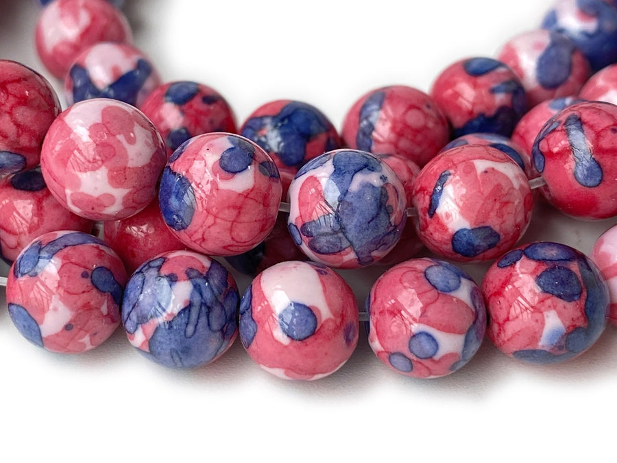 15.5" 8mm/10mm Dyed dark purple red blue rain flower stone round beads