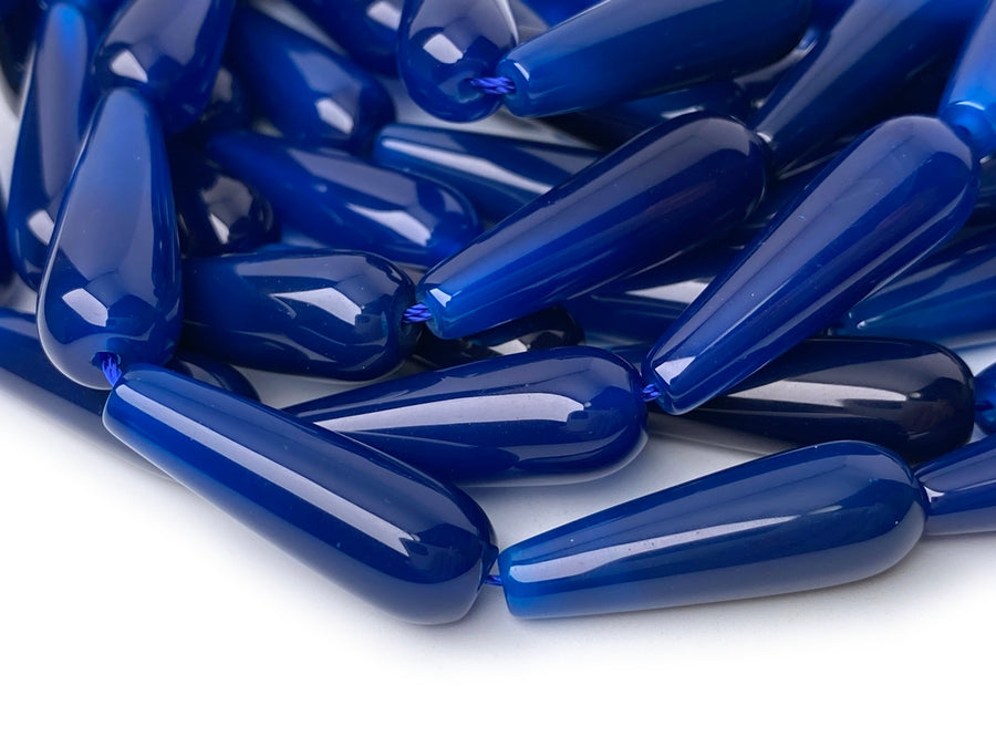 15.5" 10x30mm blue agate teardrop beads, DIY jewelry pendant, semi-precious stone