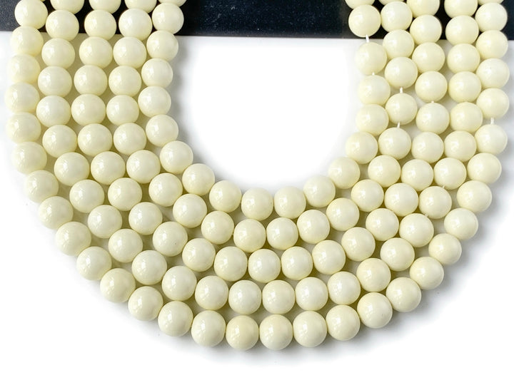 15.5" Glass druk round beads beige 6mm/8mm/10mm/12mm