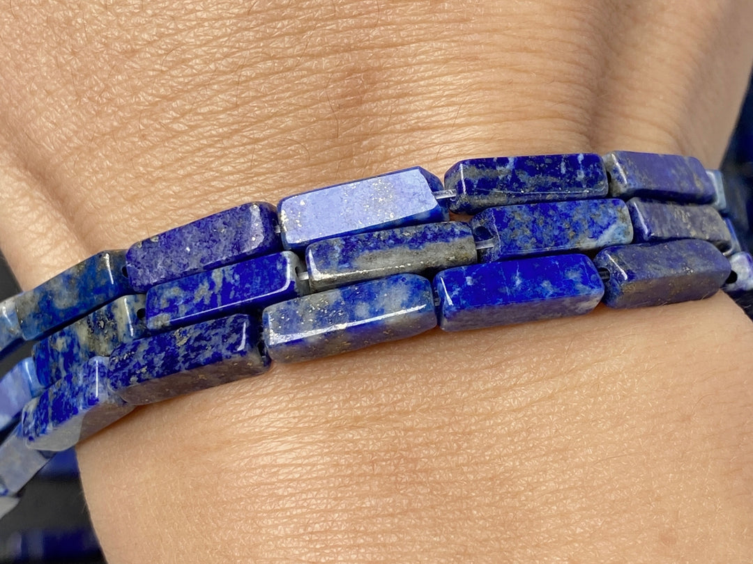 15.5" 4x13mm Natural lapis lazuli stone rectangle tube beads A+