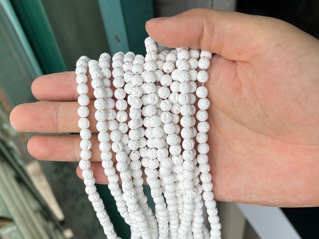 15" 6mm/8mm/10mm white Lava stone Round beads, Unwaxed lava