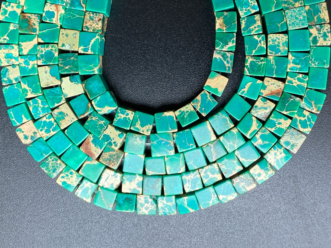 15.5" 6mm  green Sea Sediment cube beads,emperor jasper cube,green Aqua Terra Jasper
